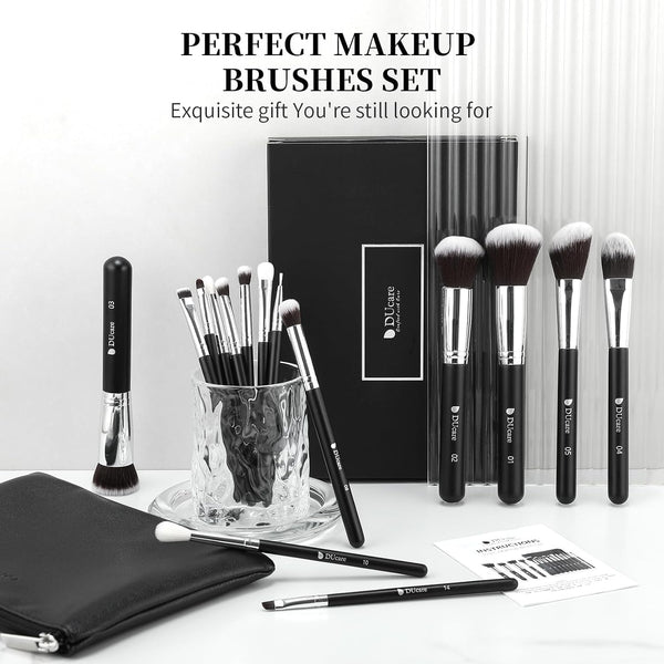 DUcare Makeup Brushes with Travel Bag 15Pcs Makeup Brush Set | Premium Synthetic Powder Foundation Contour Blush Concealer Eye Shadow Blending