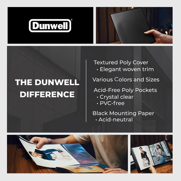 Dunwell Photo Album 8x10 (Black) with Black Mounting Paper, 8 x 10 Photo & Art Portfolio Presentation Book, 24 Clear Sleeves, Each Shows 48 Pages,