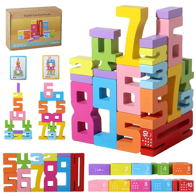 Wooden Number Building Blocks,20Pcs Stacking Toys for 3+ Years Old Kids,Educatio