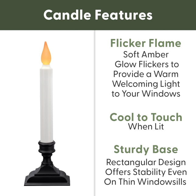 612 Vermont Battery Operated LED Window Candles with Flickering Amber Flame, Automatic Timer, 9.75 Inches Tall, VT-1206A