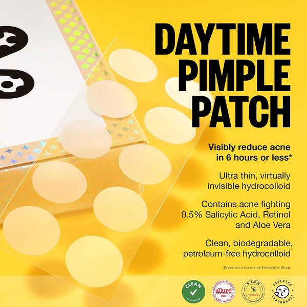 PEACE OUT Acne Day Dot Sheer Hydrocolloid Pimple Patches, Invisible Acne Spot Patches with Encapsulated Salicylic Acid, Retinol, and Aloe Vera, 20