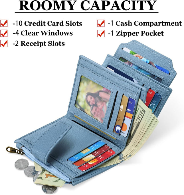 Small Wallet Women RFID Blocking Soft Leather Bifold Compact Card Holder Wallet 