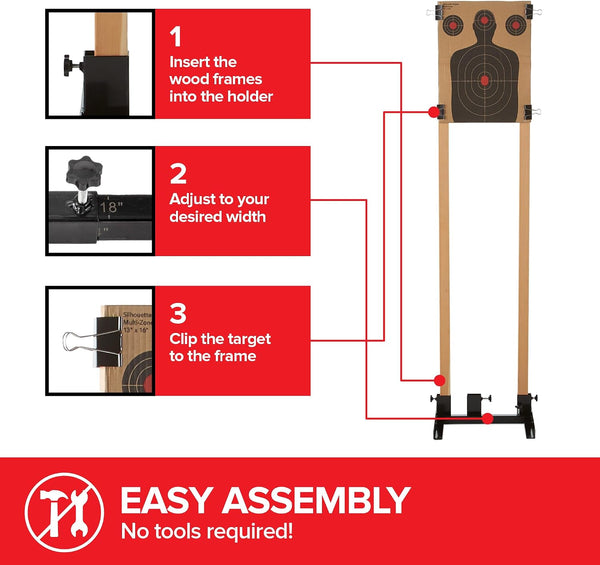 Steel Target Stand Base for Paper Silhouette Shooting Targets, 8” - 24” Adjustable Width, USPSA/IPSC - IDPA Practice, Includes Cardboard Targets