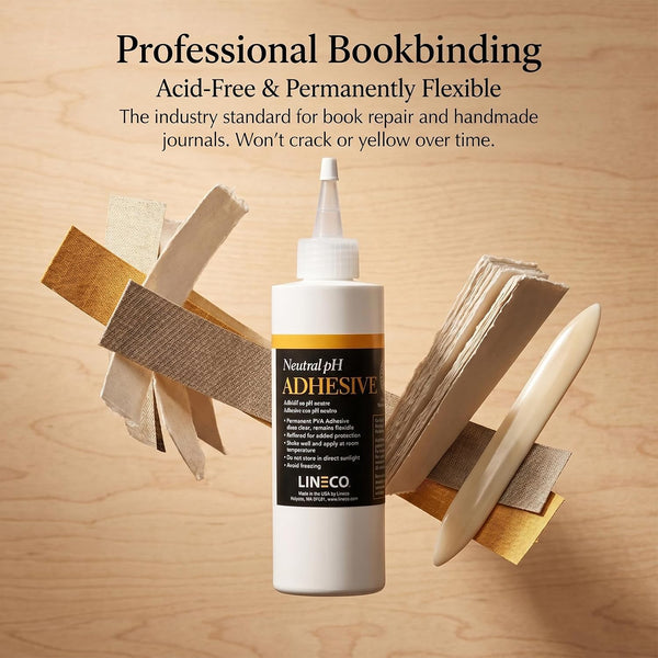 Lineco Neutral pH Adhesive, Acid Free All-purpose Glue, White, 8 OZ, 1 Pack | Dries Clear, Remains Flexible, Used for Bookbinding and Book Repair,