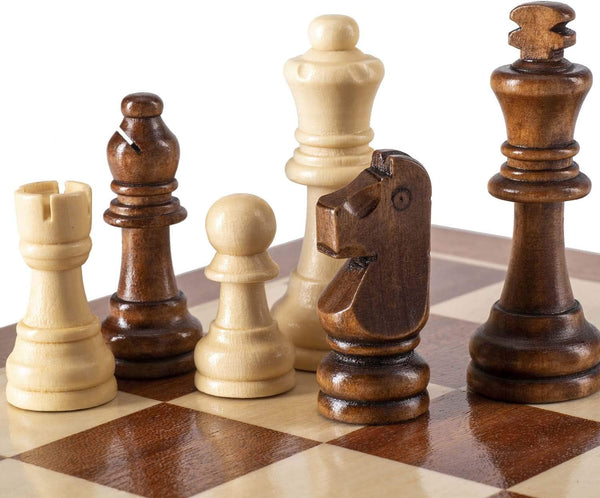 AMEROUS Wooden Chess Pieces Only, Staunton Style Wood Chessmen with 3.15" King - Storage Bag - Gift Packed Box, Tournament Chess Game Pawns for