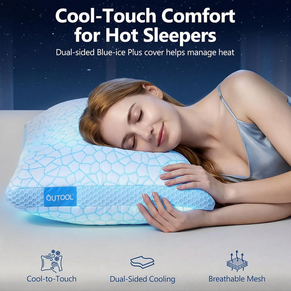 QUTOOL Enhanced Cooling Pillows for Sleeping, Shredded Memory Foam Pillows 2 Pack, Bed Pillows Queen Size Set of 2, Support yet Soft Pillow for