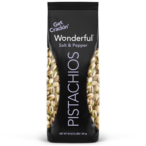 Wonderful Pistachios In Shell, Salt & Pepper Flavored Nuts, 48 Ounce Bag, Protein Snacks, Gluten Free, Healthy Snacks for Adults Salt & Pepper 48