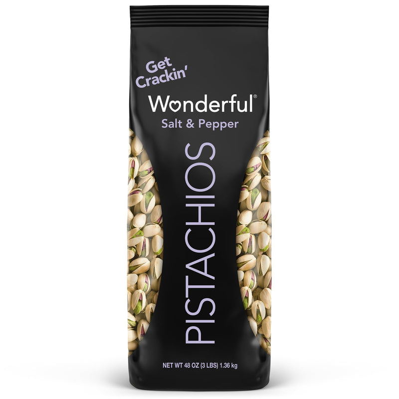 Wonderful Pistachios In Shell, Salt & Pepper Flavored Nuts, 48 Ounce Bag, Protein Snacks, Gluten Free, Healthy Snacks for Adults Salt & Pepper 48