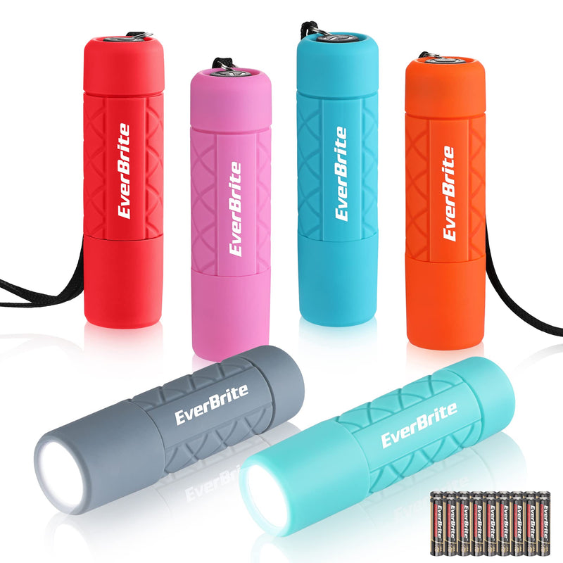 EverBrite 6-Pack Mini Flashlight Set, Small Multicolor Flashlights with Lanyard, 1W Led for Camping, Hiking, Emergencies, 18 AAA Batteries