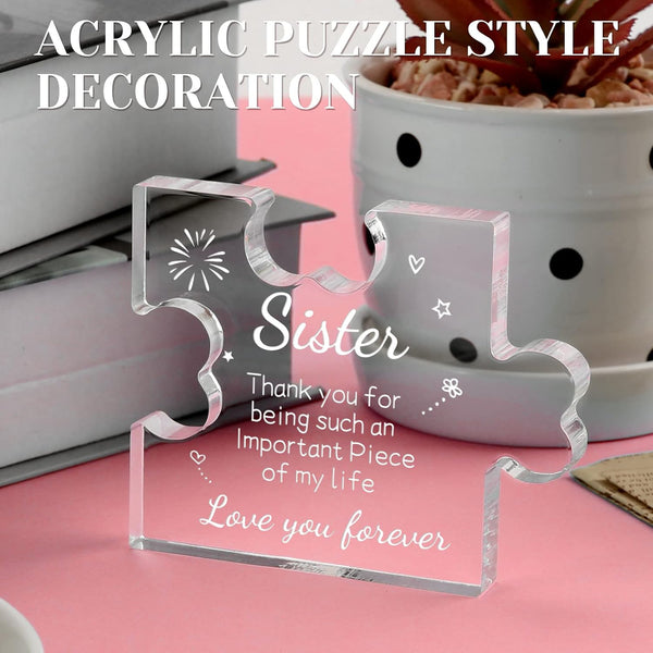 Funnli Sister Gifts from Sister Acrylic Puzzle Plaque - Sister Birthday Gift Ideas 3.35 x 2.76 Inch Desk Decorations - Sister Gifts Birthday