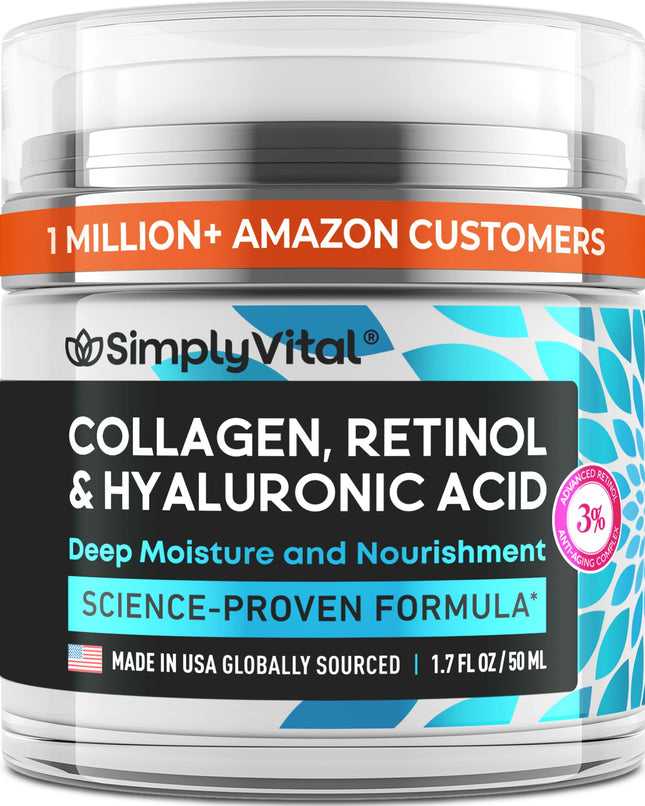 Simplyvital Collagen, Retinol & Hyaluronic Acid Cream - Anti-Aging Face Moisturi