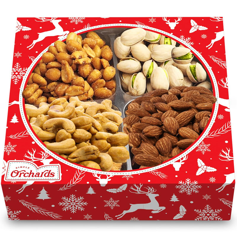 Christmas Nuts Gift Basket for Holiday Season, Premium Mixed Nut Assortment Gift Gourmet Snack Food Present Box, Christmas Gift Basket for Family