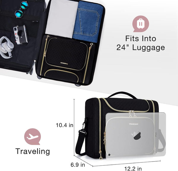 BAGSMART Women's Travel Toiletry Bag, Water-resistant Large Capacity, Black | Cosmetic Makeup Bag, Door Room Essentials Travel Organizer for Full