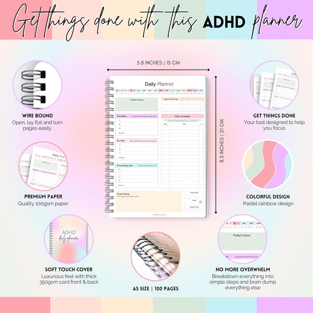 ADHD Daily Planner for Neurodivergent Adults - Productivity Daily Planner & Task Management to Stay Organized and Focuse