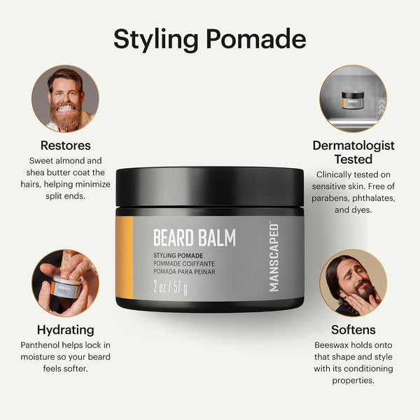 MANSCAPED® Beard Balm, Styling Pomade with Shea Butter, Coconut Oil & Beeswax - Moisturizes, Softens, Strengthens & Shines Beards, Mustaches &