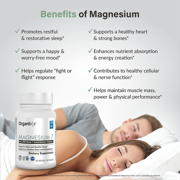 Organixx Magnesium 7 Complex, Sleep & Muscle Support, 30 Caps 30 Count (Pack of 1)