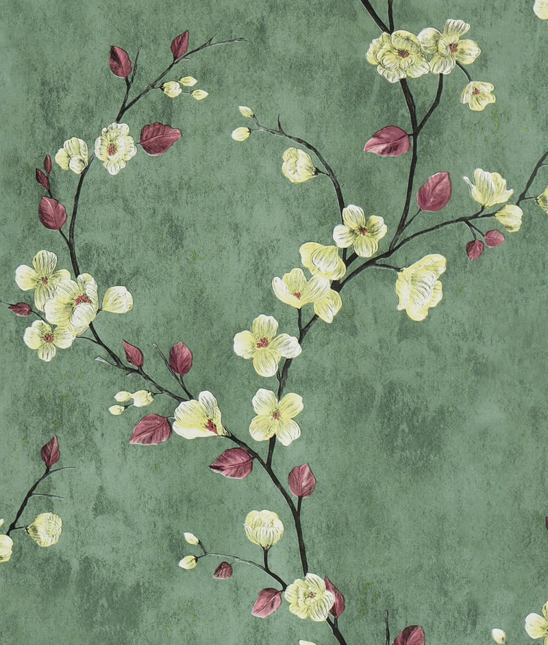 Safiyya 118"x17.7" Green Floral Peel and Stick Wallpaper Vintage Contact Paper Removable Self-Adhesive Wall Paper for Bedroom Vinyl Roll 17.7" x 118"