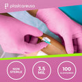 100 Nitrile Exam Gloves 3.5 Mil - Latex & Powder Free, Disposable Non-Sterile Protective Gloves By PlastCare Large Pink