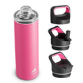 24 Oz Insulated Water Bottle for Sports: 3 Lids, Leakproof, Keep Cold 24H, Car Cupholder Friendly, Stainless Steel Water Flask with Straw and