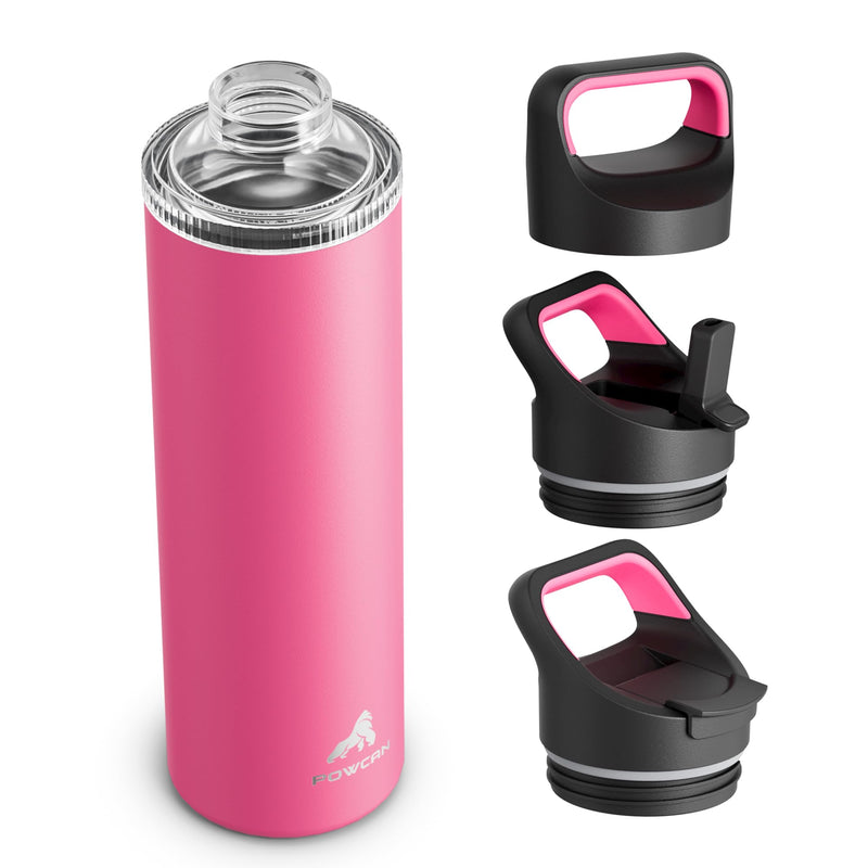 24 Oz Insulated Water Bottle for Sports: 3 Lids, Leakproof, Keep Cold 24H, Car Cupholder Friendly, Stainless Steel Water Flask with Straw and