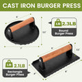 Blackstone Burger Press Set - 7" Round Smash Burger Press & 8"x4" Rectangle Cast Iron Grill Press with Wooden Handle - Smasher is Perfect for