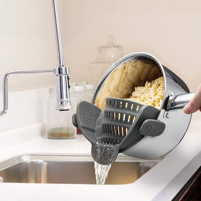 Kitchen Gizmo Snap N' Strain - Silicone Pasta Strainer Clip-On for Pots and Pans - Heat Resistant Colander for Vegetable