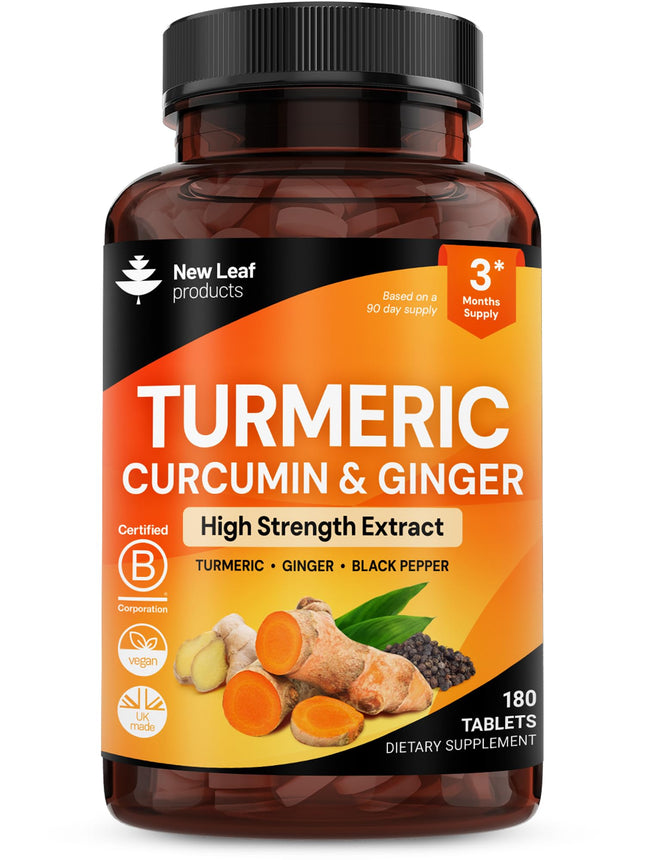Turmeric Tablets with Black Pepper & Ginger - Curcumin - 180 Turmeric and Black 