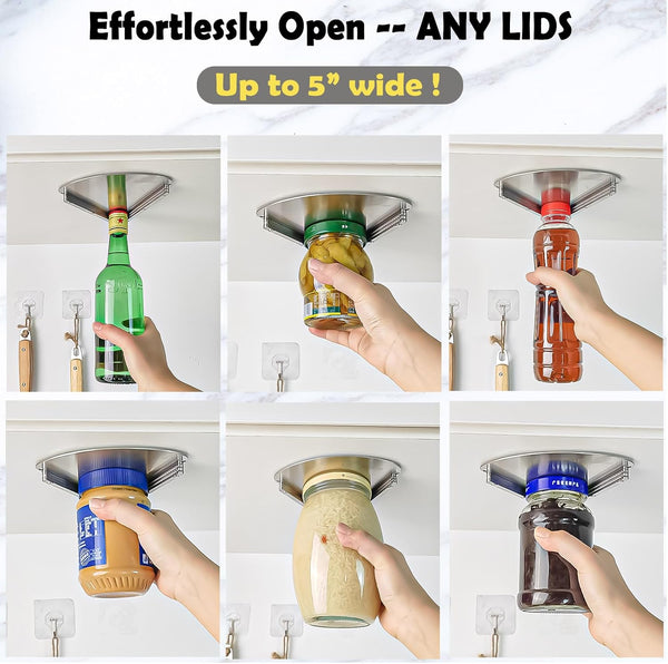 Upgraded Stainless Steel Jar Opener for Seniors, under Cabinet Jar Openers for Weak Hands, Jar Lid & Bottle Cap Opener Tool, under Counter Can