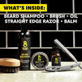 The Beard Club Beard Care Kit & Mens Grooming Kit - Essentials for a Healthier Looking, Stylish Facial Hair - Straight Edge Razor, Shampoo, Cedar