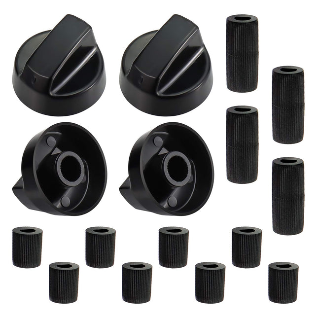 Blutoget 4 Pack Black Universal Control Knobs with 12 Adapters - Compatible for Oven Stove Range - Universal Stove Knobs