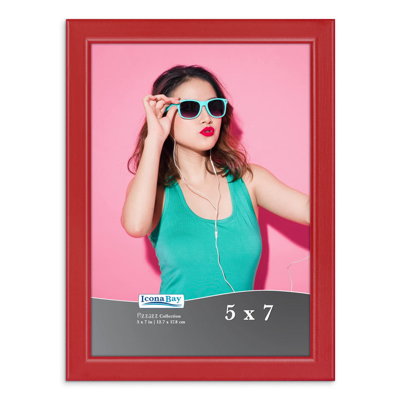 Icona Bay 5x7 Picture Frame, Red Colored Solid Wood Scandinavian Style Frame for Photo, Pizzazz Collection | Icona Bay sturdy wooden photo frame,