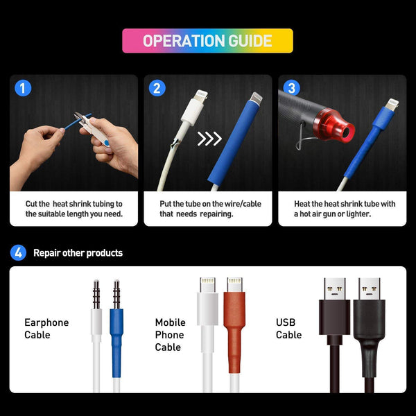 Heat Shrink Tubing Kit,Mini Heat Gun + 328 PCS Heat Shrink Wrap Tube　2:1. | Shrink Tubing 328 PCS, 300W/392℉ Heat Shrink Gun for Crafting, Wires,