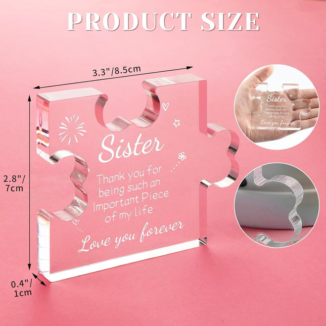 Funnli Sister Gifts from Sister Acrylic Puzzle Plaque - Sister Birthday Gift Ideas 3.35 X 2.76 Inch Desk Decorations - S