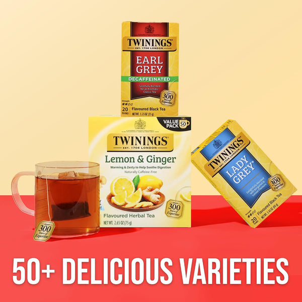 Twinings Decaffeinated Earl Grey Black Tea Individually Wrapped Bags, 20 Count (Pack of 1), Flavoured with Citrus and Bergamot, Enjoy Hot or Iced,