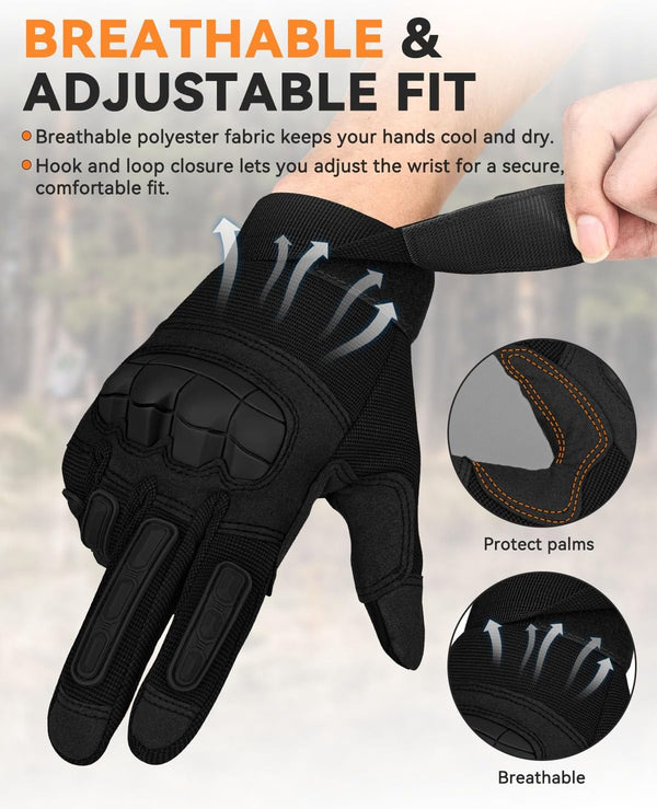 KUMGIM Tactical Motorcycle Gloves with Knuckle Protection Touchscreen Black X-Large