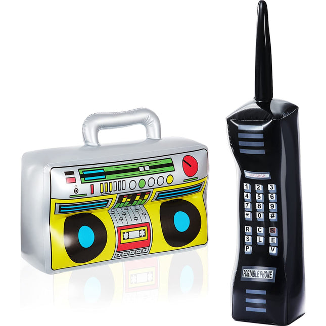 2 Pieces Inflatable Radio Boombox Inflatable Mobile Phone Props for 80S 90S Party Decorations Hip Hop Theme Birthdays Pa