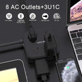 10 Ft Surge Protector Power Strip - 8 Widely Outlets with 4 USB Ports, 3 Side Outlet Extender with 10 Feet Extension Cord, Flat Plug, Wall Mount,