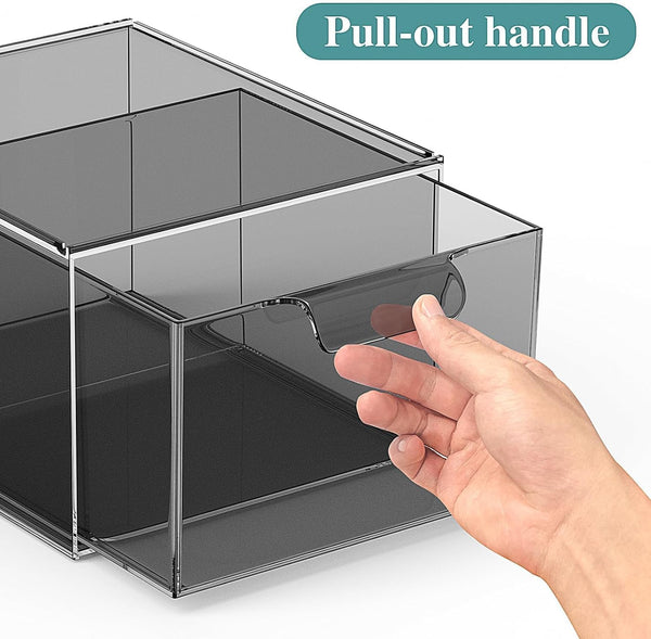 SpaceHacks 2 Pack Stackable Makeup Organizer and Storage, Acrylic Organizers，Clear Plastic Storage Drawer with Pull-Out Handles for Vanity,