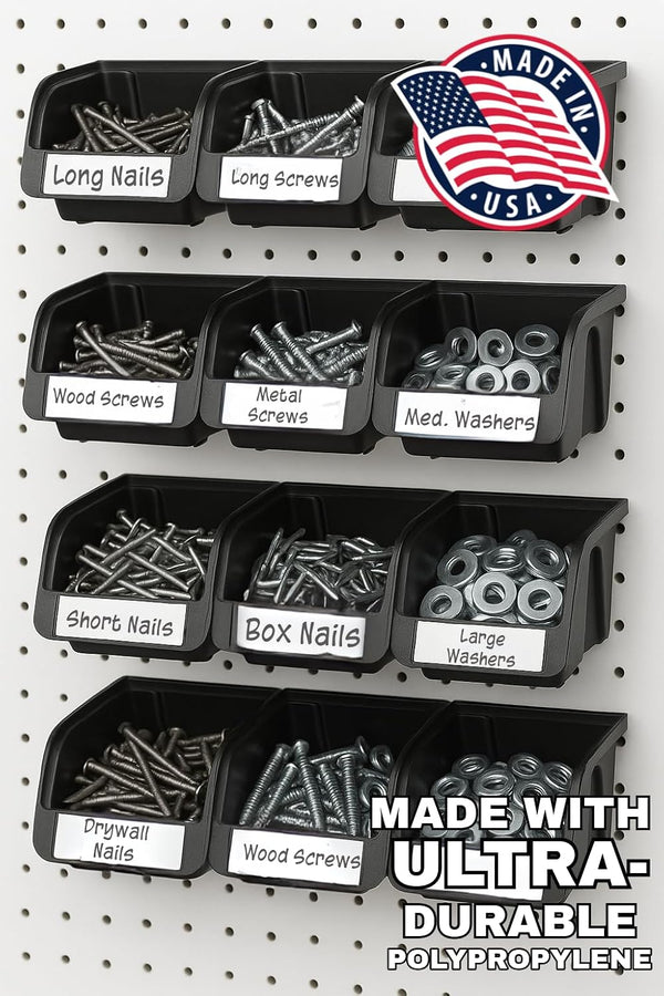 Wallpeg Made in USA Pegboard Bins - Kit PB-6 Hooks to Peg Board Panel Organize Hardware Arrange Accessories Workbench Tool Organizer Garage Stora