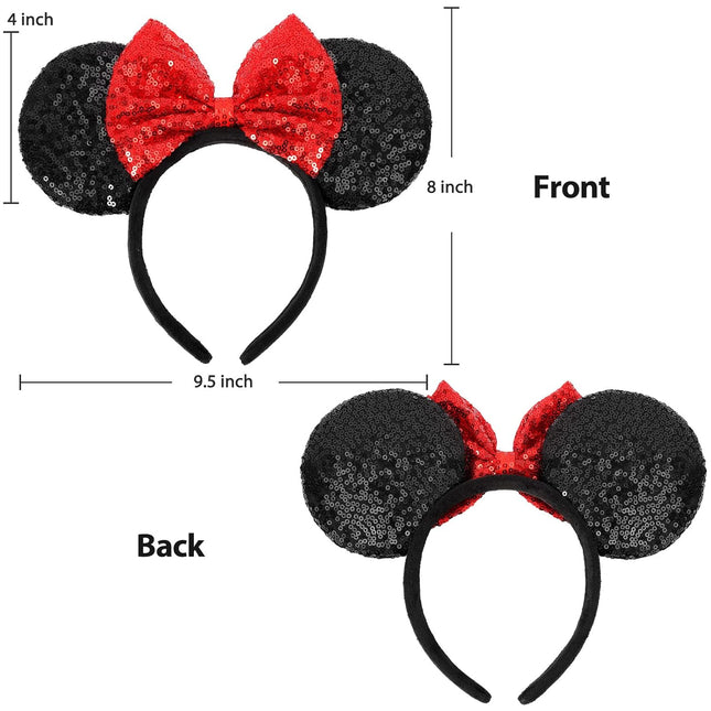 Mouse Ears Headbands, Sequin Mouse Ears for Women Girls Boys, Shiny Bow Headband