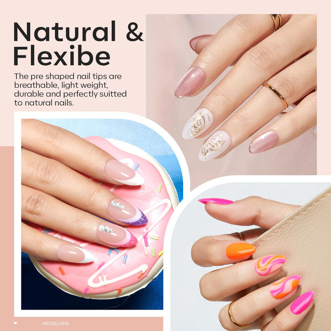 Modelones Gel Nail Kit Short Almond Gel Nail Tips, 9-In-One Nail Glue with Porta
