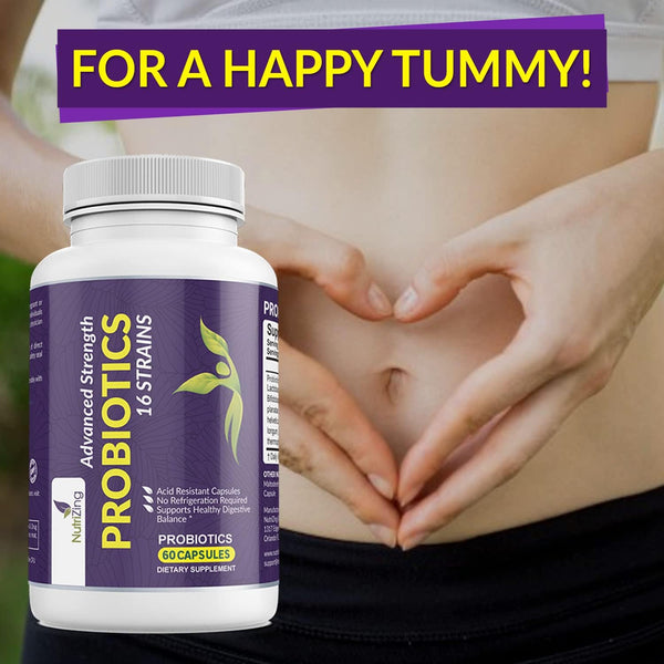 NutriZing Vegan Probiotics for Digestive Health - 30 Billion CFU & 16 strains - Bifidobacterium & Lactobacillus Probiotics for Men & Women -
