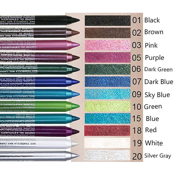 Evpct 12Pcs Green Blue White Black Brown Purple Color Gel Glitter Eyeliner Pencils Set for Women Waterline Waterproof Smudge Proof Lapiz De Ojos