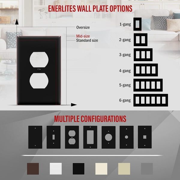 ENERLITES Mid-Size Duplex Receptacle Wall Plate, Electrical Outlet Covers, Gloss Finish, Midway Size 1-Gang 4.88" x 3.11", Polycarbonate