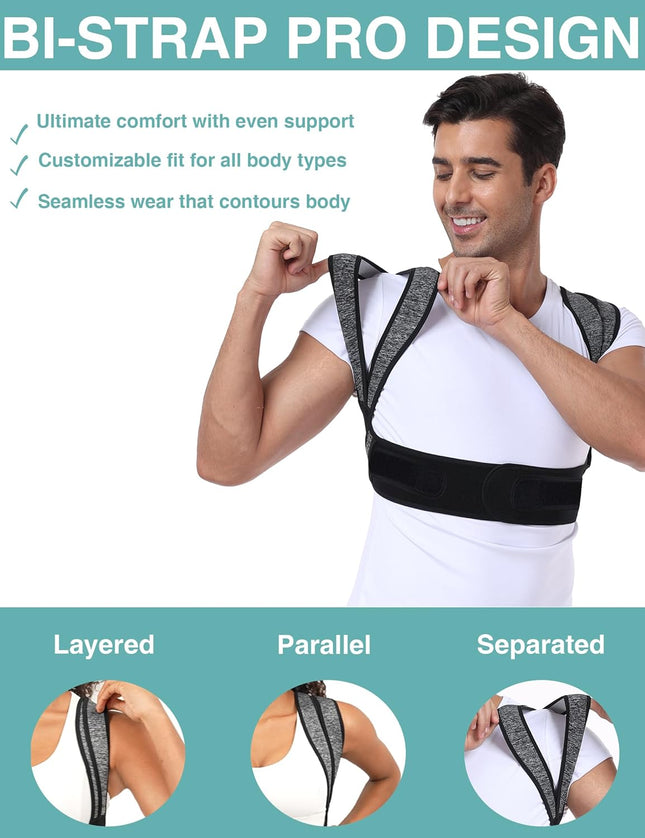 Posture Corrector for Women Men,Bi-Straps Back Straightener - Bamboo Fiber Back 