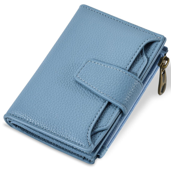 Small Wallet Women RFID Blocking Soft Leather Bifold Compact Card Holder Wallet for Women with Zipper Coin Pocket 4 ID Window