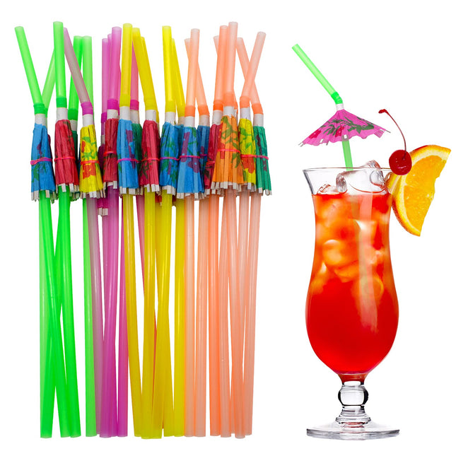 BLUE TOP 100Pcs Umbrella Drink Straws 9.45 Inch Assorted Colors, Fancy Mini Pape