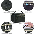 Wandering Nature Makeup Bag, Women Travel Make Up Vanity Case with Handle Black Leather Medium