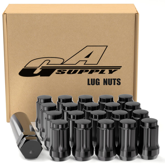 Gasupply 1/2-20 Lug Nuts Black, 1/2 X 20 Closed End 6 Spline Tuner Lug Nuts 1.38" 35Mm Tall Conical Seat 60 Degree, 20 P