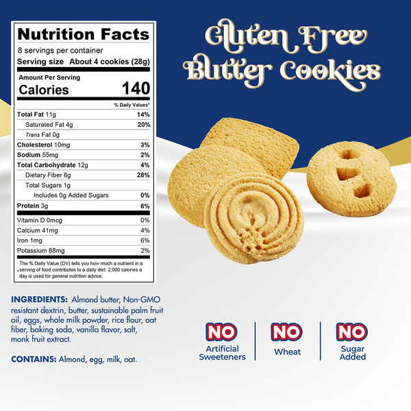 ChocZero Sugar Free Butter Cookies, Danish Shortbread Cookies, Gluten Free, No Sugar Alcohols, Keto, High Fiber, 8 oz Box 8 Ounce (Pack of 1)